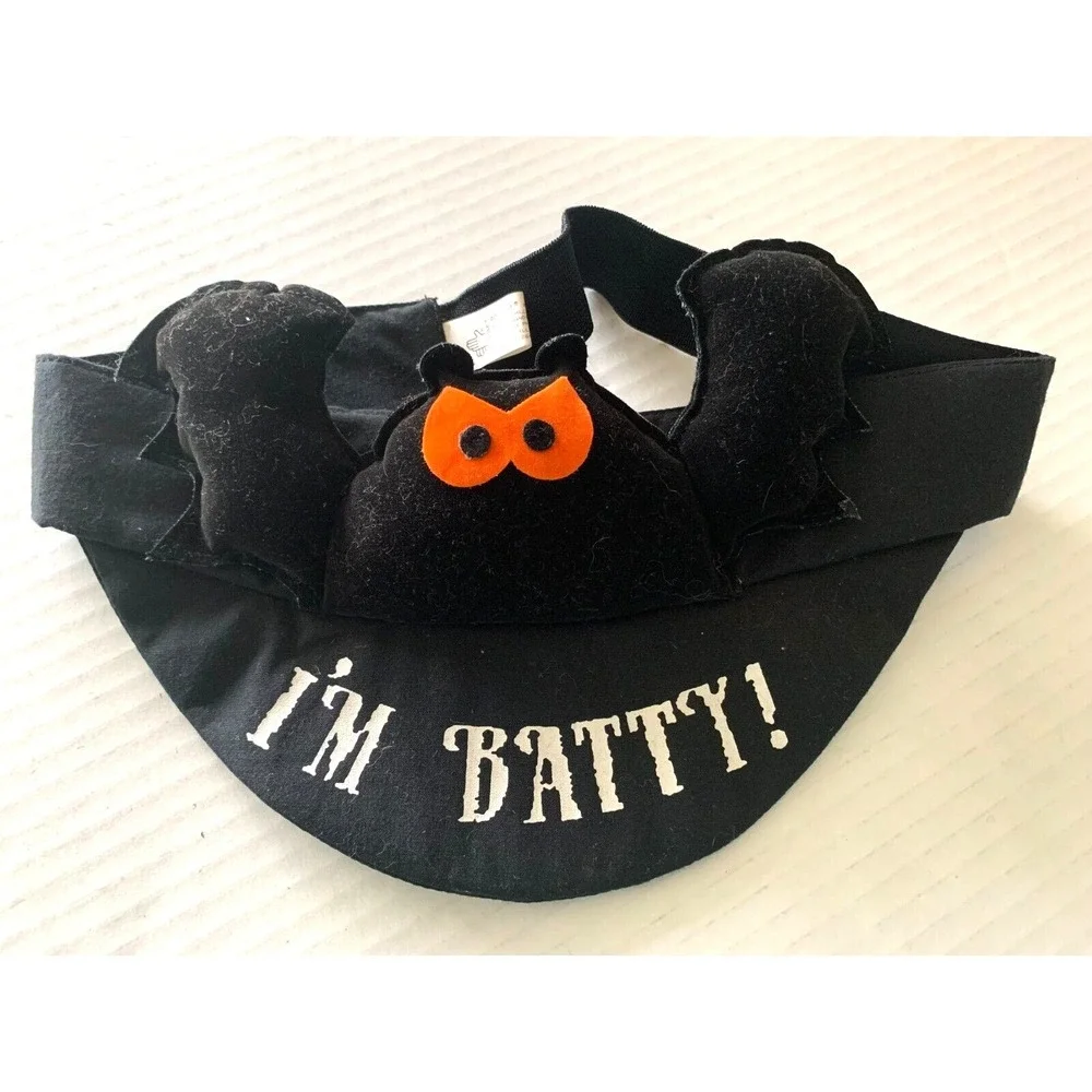Vtg 1988 Halloween Sun Visor I'm Batty! Black Felt Bat Applause Head Huggers